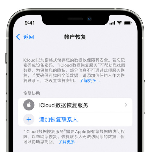 桥西苹果手机维修分享在 iPhone 上设置帐户恢复联系人的方法 